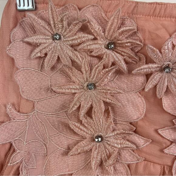 RYU New Strapless 3D Floral Applique Rhinestone Mini Dress Large Mesh Fairy - Picture 3 of 14